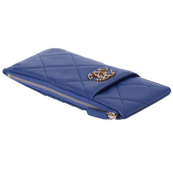 CHANEL 19 Matelasse Accessory Wallet Card Case AP1182 Blue Lambskin - Picture 3 of 6